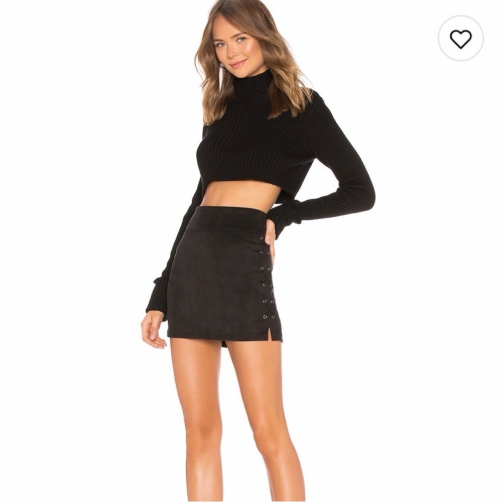 David Lerner New York Wax Cord‎ Lace-Up Mini Skirt – Black – Size S (NWT)